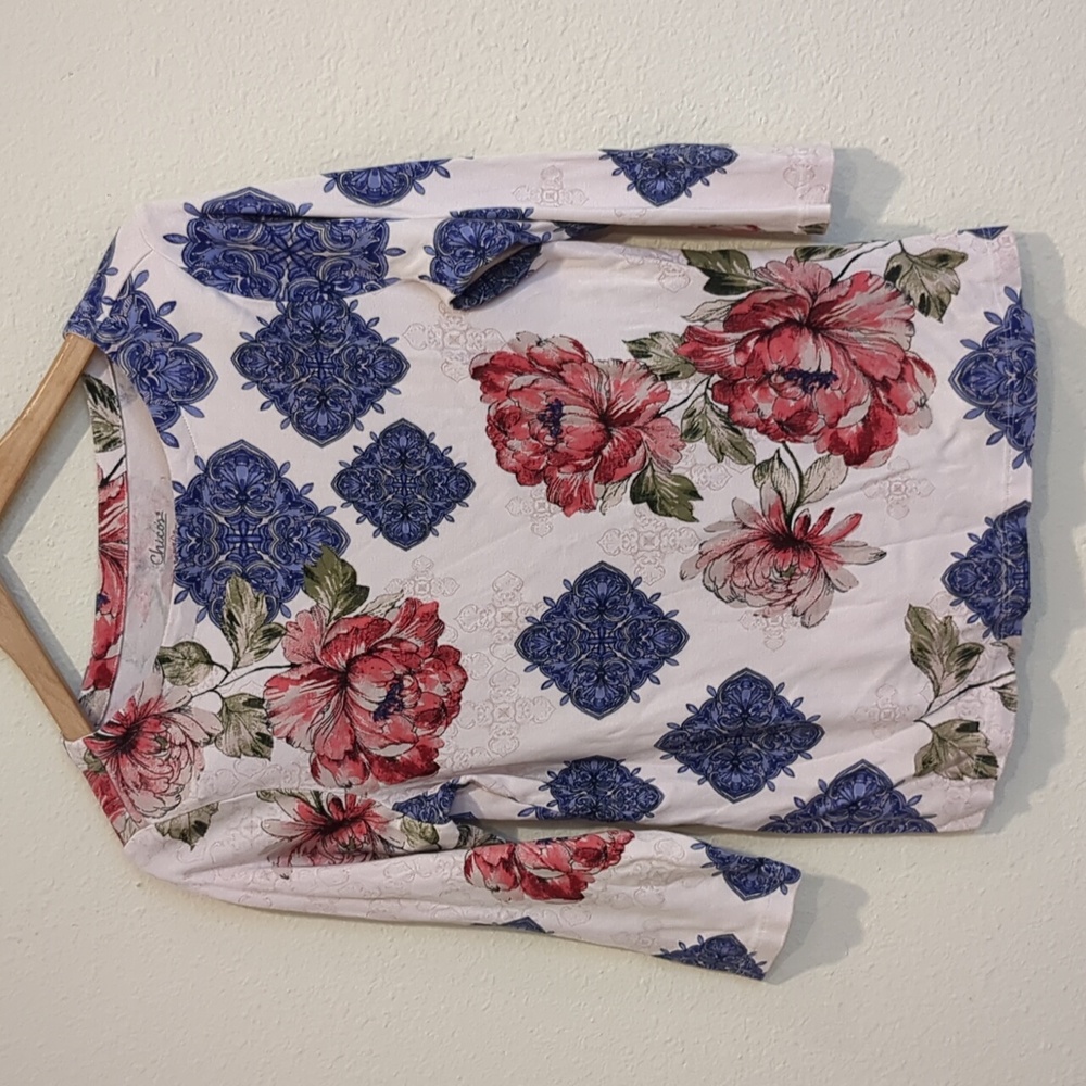 Chico’s Floral Cotton Top Size 1